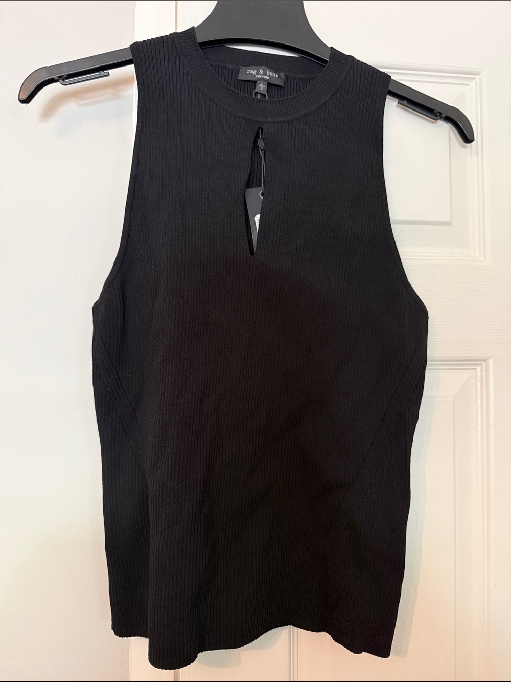 rag & bone Black Ribbed Sleeveless Tank with Front Keyhole